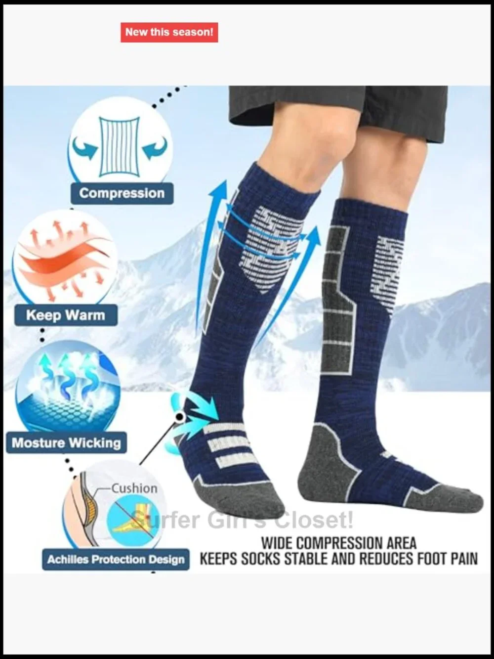 Merino Wool Knee High Ski Socks 3-Pack Thermal Warm Athletic